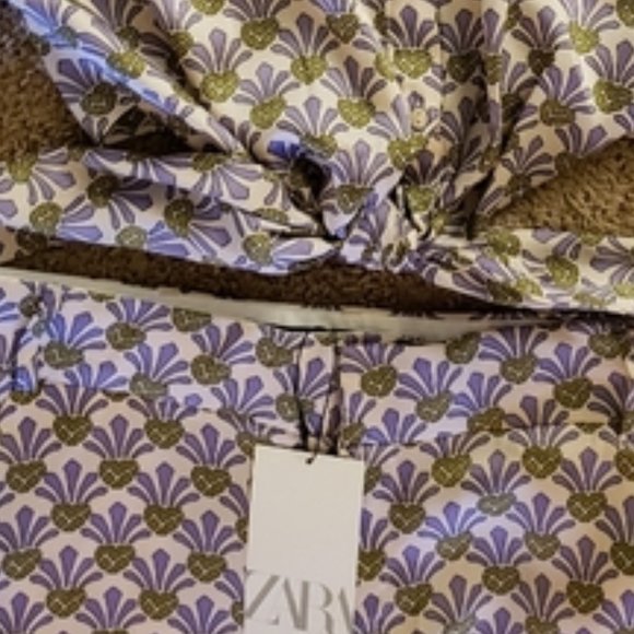 Zara pineapple wide leg pajama style high waist pants XS - Picture 4 of 5